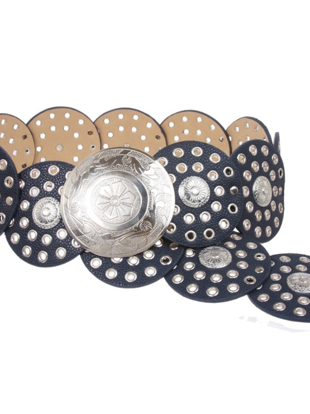 Women's 3 1/2 (90 mm) Wide Boho Disc Concho Leather Link Belt
